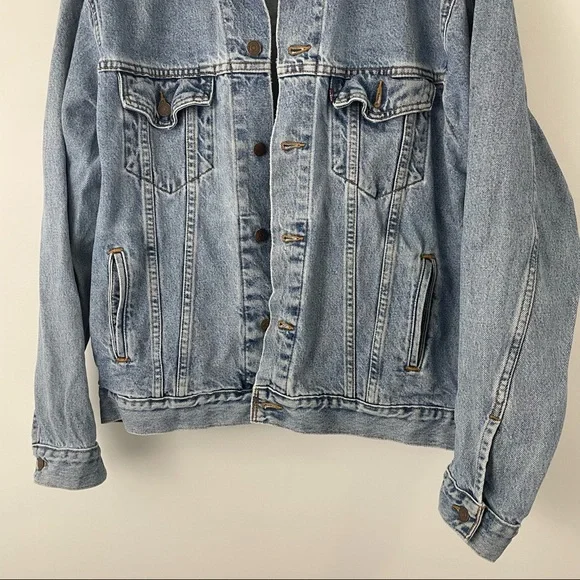 Vintage Levi’s Denim Jacket Harley Davidson Patch Size Large Trucker Streetwear - Picture 4 of 12